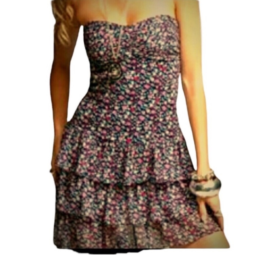Express | Floral Ruffle Strapless Dress